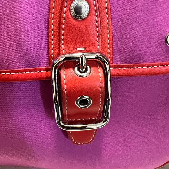 Coach Hamptons Pink Canvas & Orange-Red Leather Tote Bag - Picture 5 of 16